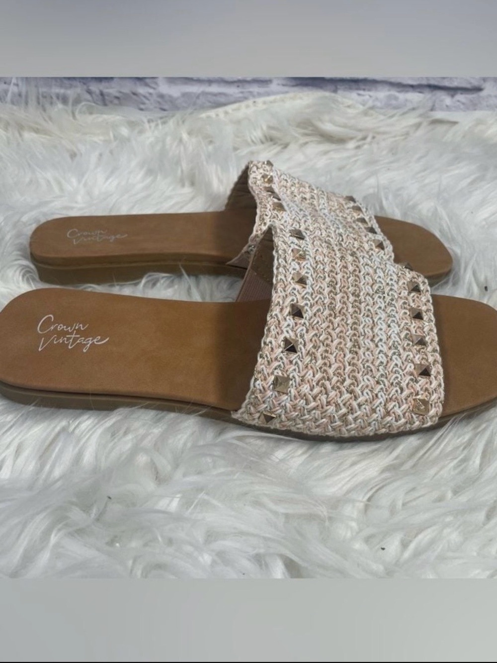 Crown Vintage Beige Woven Slide Sandals